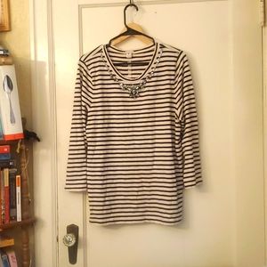 XL BEJEWELED J.CREW long sleeve. Navy stripes. Nwot